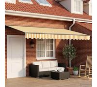 Store pliant électrique 4 x 2 m en polyester avec revêtement PU, télécommande et manivelle, cadre en acier et aluminium, construction semi-cassette pour montage mural.