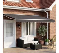 Store pliant électrique anthracite blanc 4x3,5 m avec télécommande et manivelle, polyester PU, cadre en acier et aluminium, demi-cassette