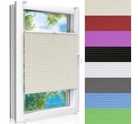 Store plissé beige pour fenêtre et porte - 70 x 90 cm - Installation sans perçage - Protection solaire translucide - Kit de montage complet inclus pour une installation facile