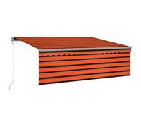 Store pour terrasse, balcon, protection solaire, balcon, rétractable, automatique, avec volant, 4,5 x 3 m, orange et marron, pour terrasse, balcon, extérieur, jardin