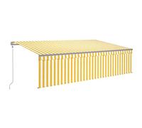 Store pour terrasse, balcon, protection solaire, balcon, rétractable, automatique, avec volant, 5 x 3 m, jaune et blanc, pour terrasse, balcon, extérieur, jardin