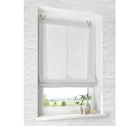 Store romain avec œillets Brondy blanc semi-transparent aspect lin avec crochets de suspension sans perçage - Largeur 60 cm x hauteur 140 cm
