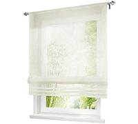 Store Romain Passe Tringle Couleur Unie Beige avec Pan Plissé LxH/100x155CM Rideau Voilage Raffrollo Décoration de Fenêtre Chambre/Salle de Bain/Balcon