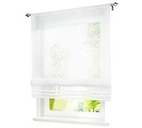 Store Romain Passe Tringle Couleur Unie Blanc avec Pan Plissé LxH/140x155CM Rideau Voilage Raffrollo Décoration de Fenêtre Chambre/Salle de Bain/Balcon