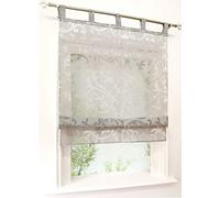 Store Romain Semi-Transparent à Pattes Motif Fleurs Gris LxH/80x140CM Rideau Voilage Raffrollo Rideaux Décoration de Fenêtre Chambre/Salle de Bain/Balcon