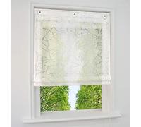 Store Romain Semi-Transparent avec U Crochets Motif Brindilles Blanc LxH/60x140CM Rideau Voilage Raffrollo Rideaux Décoration de Fenêtre Chambre/Salle de Bain/Balcon