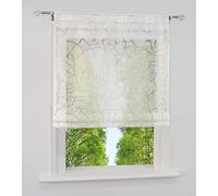 Store Romain Semi-Transparent Passe Tringle Motif Brindilles Blanc LxH/100x140CM Rideau Voilage Raffrollo Rideaux Décoration de Fenêtre Chambre/Salle de Bain/Balcon