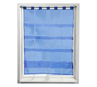 Store Romain Transparent Couleur Unie Bleu LxH/90x110CM avec Plis Rideau Voilage Raffrollo Rideaux à Pattes Décoration de Fenêtre Chambre/Salle de Bain/Balcon
