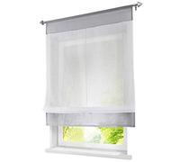 Store Romain Transparent LxH/80x120CM Décoration Gris Rideaux Raffrollo Passe Tringle Décoration de Fenêtre Chambre/Salle de Bain/Balcon