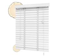 Store vénitien horizontal en bois véritable blanc (50 mm) pour une utilisation en intérieur, respirant, isolation thermique et occultant. Dimensions : 60 cm, 80 cm, 100 cm, 120 cm, 150 x 200 cm (l x H