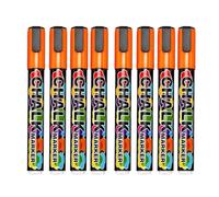 Storefront Lot de 8 marqueurs à craie effaçables 6 mm, couleur orange, D | Stylos d'écriture effaçables à pointe fine pour affichage de café, restaurant, panneaux en verre et tableaux LED