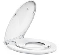 STOREMIC Lunette de toilette avec système d'abaissement automatique, lunette de toilette à fixer magnétique, fonction Quick Release - Siège de WC avec charnières réglables- Blanc - en plastique