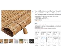 Stores à Enroulement en Bambou Rétro,Naturel Respirant Rideau en Bambou,Store Venitien Bois,Store Fenetre Occultant,Rouleaux Romains pour Balcon/Jardin/Intérieur/Extérieur (60x200cm/24x79in)