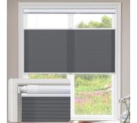 Stores plissés cellulaires sans fil filtrant la lumière sans outil sans perçage - Revêtement de fenêtre de haut en bas et en haut pour la maison et le bureau (gris brumeux, 60 cm de large x 163 cm de