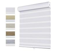 Stores pour fenêtres sans fil jour et nuit double couche - Rideaux translucides et occultants pour la maison/le bureau - 85 % occultants - Blanc - 75 cm de large x 200 cm de haut