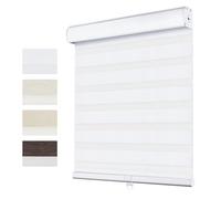 Stores pour fenêtres sans fil jour et nuit, double couche, rideaux translucides/occultants qui filtrent la lumière, blanc, 125 cm de large x 122 cm de haut, parfait pour la maison et le bureau