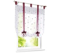 Stores Romains Transparent avec Broderie Et Ruban Rideau Voilage Raffrollo Rideaux à Pattes Décoration de Fenêtre Chambre/Salle de Bain/Balcon - 1Pc (Baie, LxH/60x140cm)