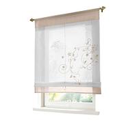 Stores Romains Transparent Passe Tringle avec Broderie Fleur Rideau Voilage Raffrollo Décoration de Fenêtre Chambre/Salle de Bain/Balcon - 1Pc (Sable, LxH/80x100cm)