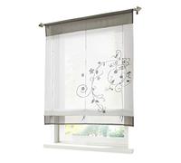 Stores Romains Transparent Passe Tringle avec Broderie Fleur Rideau Voilage Raffrollo Décoration de Fenêtre Chambre/Salle de Bain/Balcon - 1Pc (Gris, LxH/80x100cm)