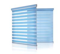 Stores vénitiens zébrés bleus sans cordon pour fenêtres intérieures, stores enrouleurs double couche en tissu sur mesure pour une protection