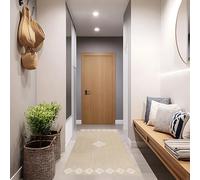 STORESDECO Tapis Couloir Long Vinyle Lavable Antidérapant Tressé Premium Extra-Plat Antitaches Ultra Résistant pour Entrée Interieur Salle de Bain Cuisine Haute Qualité Ethnique Blanche 80x150 cm