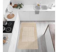 STORESDECO Tapis Vinyle Cuisine Lavable Antidérapant. Tapis Premium Couloir Tressé Extra-Plat Antitaches Ultra Résistant pour Cuisine Salle de Bain Entrée Haute Qualité Lignes Blanches 80x150 cm