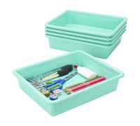 Storex (62522U05C Lot de 5 plateaux de rangement plats format lettre - Bac de rangement pour salle de classe, bureau et maison, bleu sarcelle, 25,4 x 33 x 7,6 cm