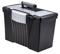 Storex Boîte de classement juridique avec couvercle de rangement - Boîte de rangement en plastique pour dossiers suspendus de courrier et juridiques, 43 x 24 x 28 cm, noir, 1 pièce (61510C01C)