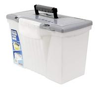 Storex Boîte de classement portable avec couvercle de rangement, 43 x 24 x 27 cm, givré/argenté (61511A01C)