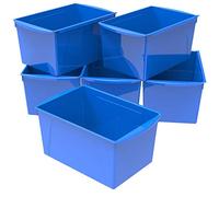 Storex Extra-Large Book Bin, Interlocking Plastic Organizer for Home, Office and Classroom, Blue, (71135U06C) (Pack of 6)