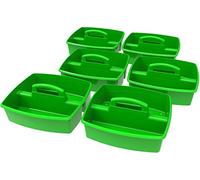 Storex Grand panier à 2 compartiments - Organiseur de salle de classe multifonction avec poignée, vert, lot de 6 (00956F06C)