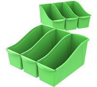 Storex Large Book Bin, Interlocking Plastic Organizer for Home, Office and Classroom, Green, 6-Pack (71104U06C)
