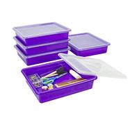 Storex Lot de 5 plateaux de rangement plats format lettre avec couvercle anti-encliquetage pour salle de ureau et maison, violet (62540A05C)