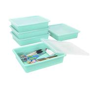 Storex Lot de 5 Plateaux de Rangement Plats Format Lettre - Bac de Rangement avec Couvercle Anti-claquement pour Salle de ureau et Maison, Bleu Sarcelle (62541U05C)