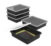 Storex Lot de 5 plateaux de rangement plats format lettre - Bac de rangement avec couvercle anti-claquement pour salle de ureau et maison, noir, lot de 5 (62535U05C)