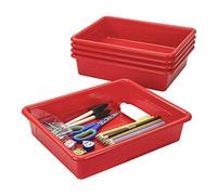 Storex Lot de 5 plateaux de rangement plats format lettre - Bac de rangement pour salle de ureau et maison, rouge, 25,4 x 33 x 7,6 cm