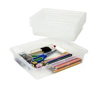 Storex Lot de 5 Plateaux de Rangement Plats Format Lettre - Bac de Rangement pour Salle de ureau et Maison, Transparent, Lot de 5 (62531A05C)