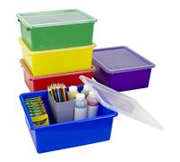 Storex Lot de 5 plateaux de rangement profonds avec couvercle, format lettre, 25,4 x 33 x 12,7 cm, couleurs assorties, 62542U05C