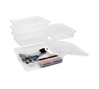 Storex Lot de 5 plateaux de rangement profonds format lettre avec couvercle anti-encliquetage pour salle de ureau et maison, translucide (62566A05C)
