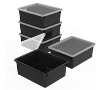 Storex Lot de 5 plateaux de rangement profonds format lettre avec couvercle anti-encliquetage pour salle de ureau et maison, noir (62543A05C)