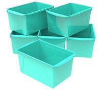 Storex Lot de 6 corbeilles à livres extra larges en plastique emboîtables pour la maison, le bureau et la salle de classe, bleu sarcelle, 71134U06C