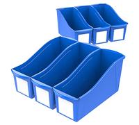 Storex Lot de 6 grandes corbeilles à livres avec poches pour étiquettes, 36,3 x 13,5 x 17,8 cm, bleu (71115U06C)