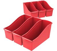 Storex Lot de 6 grandes corbeilles à livres en plastique emboîtables pour la maison, le bureau et la salle de classe, rouge, lot de 6 (71102U06C)