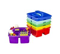 Storex Petit panier à 3 compartiments - Organiseur de salle de classe polyvalent avec poignée, couleurs vapeur assorties, lot de 6 (00940A06C)