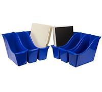 Storex STEM Lot de 6 petits bacs à livres, surface effaçable à sec, 29,8 x 21,6 x 11,4 cm, bleu