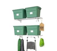 StoreYourBoard Lot de 2 étagères murales de garage en métal de 118,1 cm de long x 30,5 cm de profondeur | Étagère de rangement murale robuste avec crochets, 90 kg chacune/180 kg au total, blanc