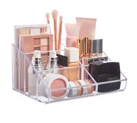 STORi Organiseur de maquillage en plastique transparent | Support à 6 compartiments pour pinceaux, palettes de fards à paupières et fournitures de beauté | Design incurvé sur le devant | Fabriqué aux