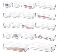 STORi SimpleSort Lot de 18 organiseurs de tiroirs empilables transparents | Plateaux de tailles multiples | Bacs de rangement pour maquillage et séparateurs de tiroir de bureau | Fabriqué aux