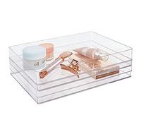 STORi SimpleSort Lot de 2 organiseurs de tiroir empilables transparents | Plateaux rectangulaires de 30,5 x 22,9 x 5,1 cm | Larges bacs de rangement pour maquillage et séparateurs de tiroir de bureau