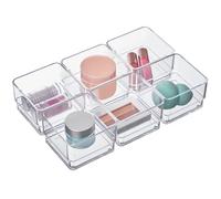 STORi SimpleSort - Lot de 6 organiseurs de tiroir empilables transparents | Plateaux carrés de 7,6 x 7,6 x 5,1 cm | Petits bacs de rangement pour maquillage et séparateurs de tiroir de bureau |
